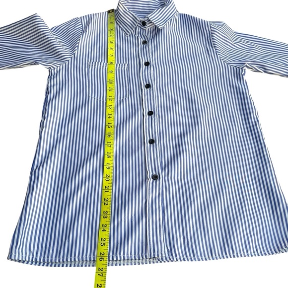 Blue & White Stripe Button Front Stretch Shirt Top Blouse (6) - Picture 10 of 12